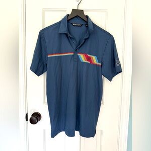 Travis Mathew Blue Polo with Colorful Stripe